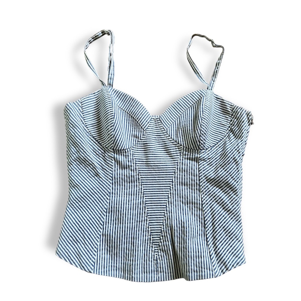 BEBE Blue and White Striped Corset Style Top size 2